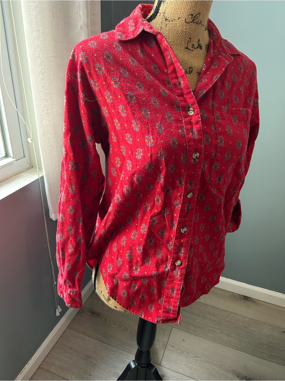 Eddie Bauer Red Cotton Printed Shirt